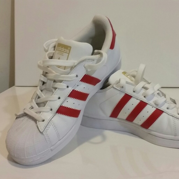 adidas superstar womens red stripe